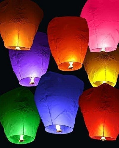 Colourful Make A Wish High Flying Sky Lantern Hot Air Balloon for Diwali with Fuel Wax Candle - EGFix