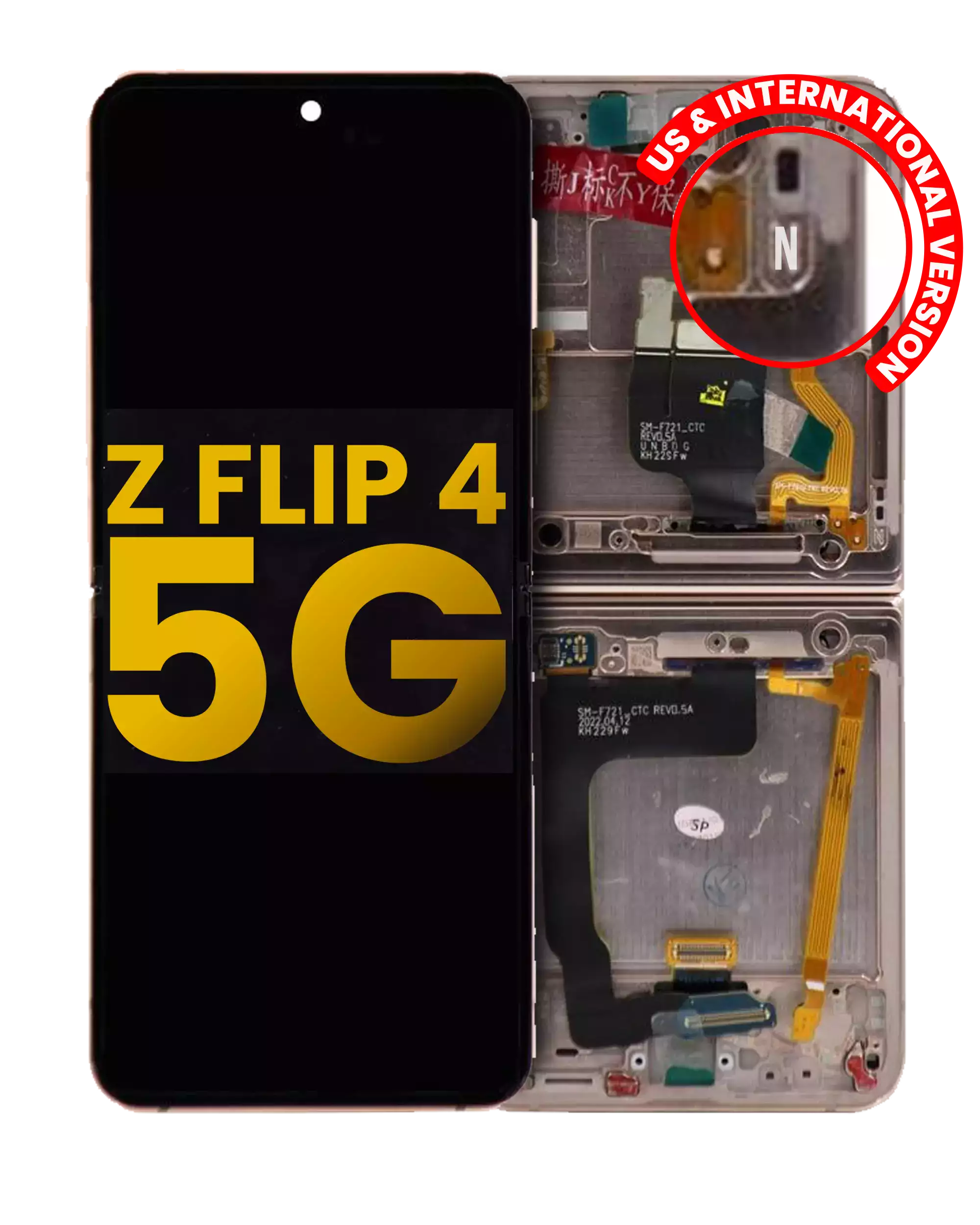 Internal OLED Display Screen for Samsung Galaxy Z Flip 4 5G Pink Gold Foldable with Frame