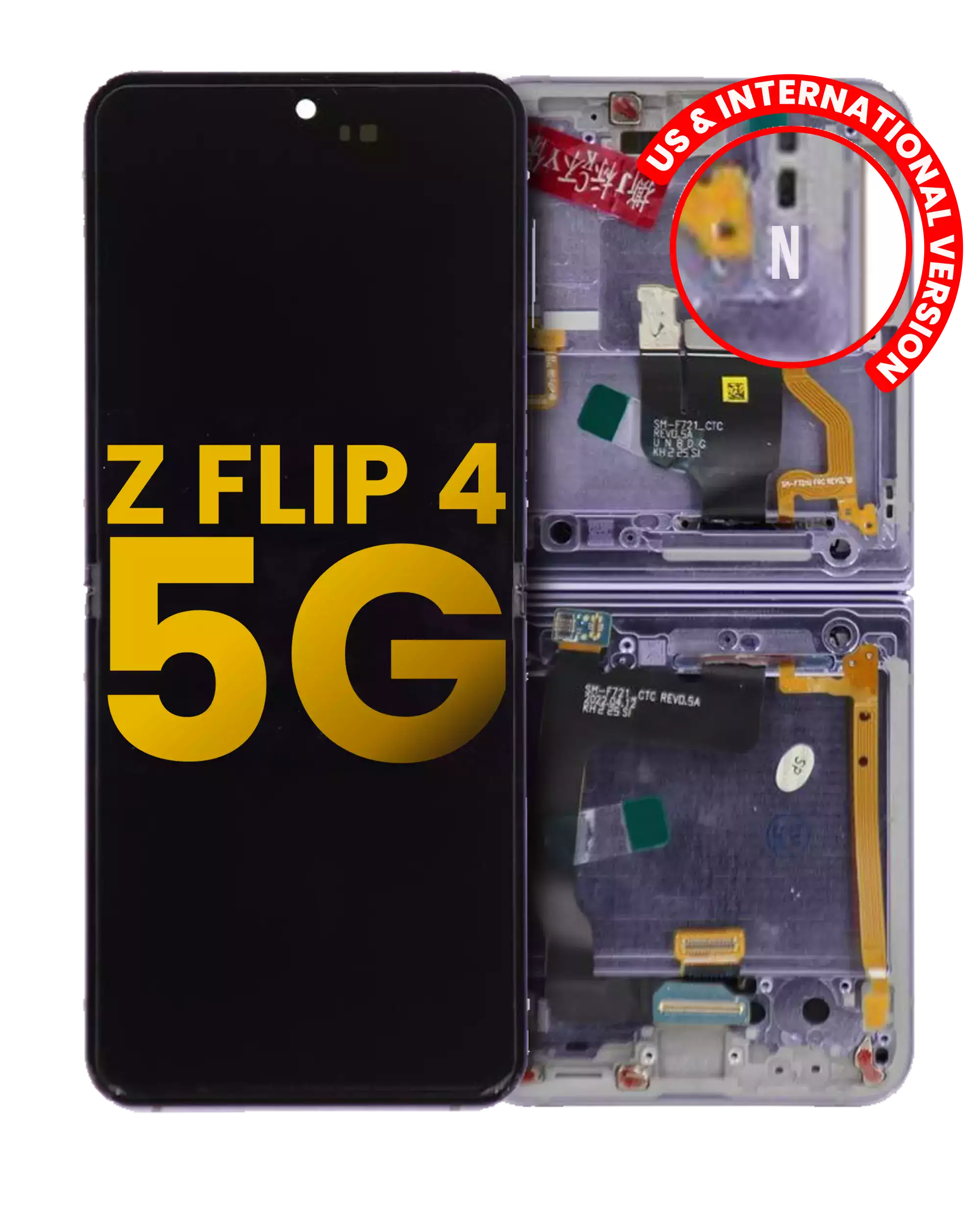 Internal OLED Display Screen for Samsung Galaxy Z Flip 4 5G Purple Foldable with Frame