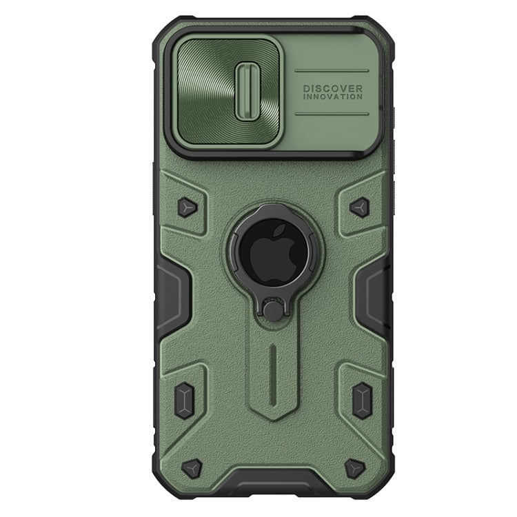 Shockproof CamShield Armor Back Cover With Invisible Ring Holder Compatible  with Apple iPhone 15 Pro Green