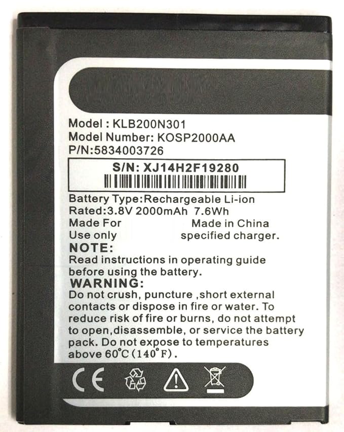 2000mAh Battery for Panasonic P41 HD ( KLB200N301)