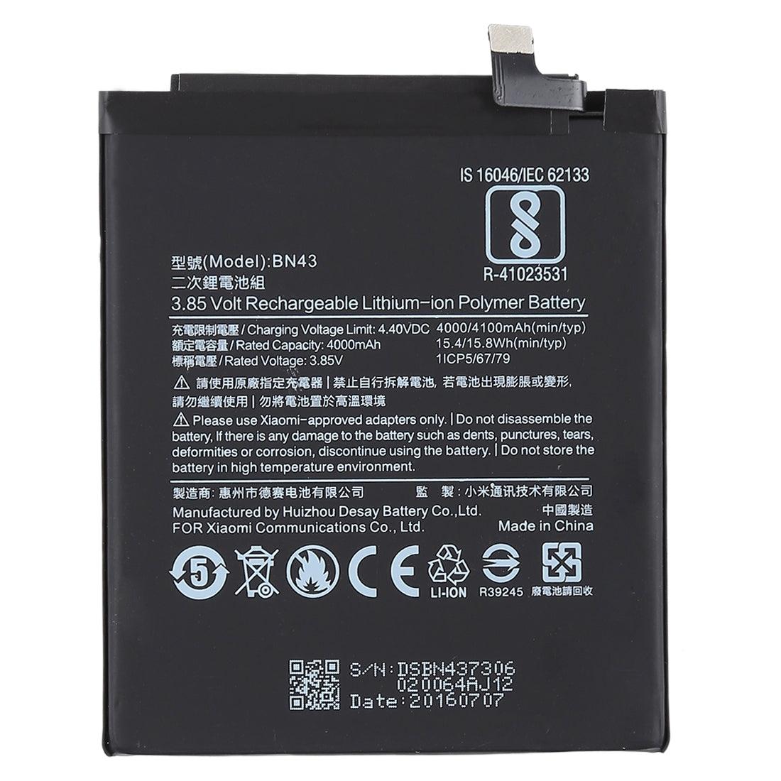 4000 mAh BN43 Battery for Xiaomi Redmi Note 4