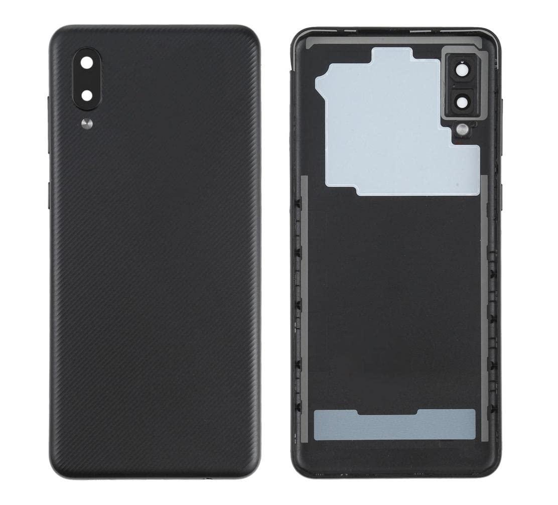 Back Glass Panel for Samsung A02 Black with Camera Lens Module and Self Adhesive Tape - EGFix