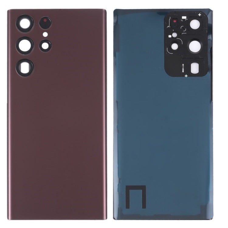 Back Glass Panel with Camera Lens for Samsung Galaxy S22 Ultra Burgundy - EGFix