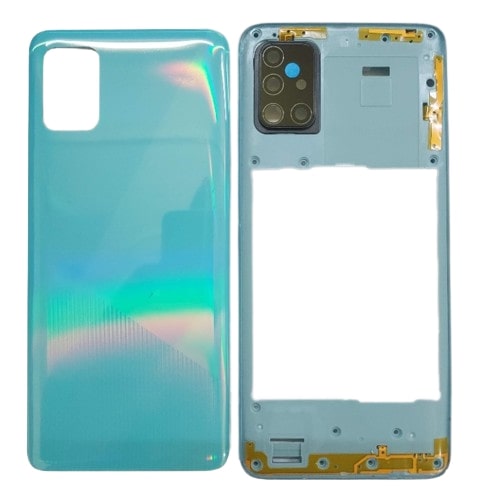 Housing Body for Samsung Galaxy A51 Blue Back Panel and Chrome Bezel - EGFix